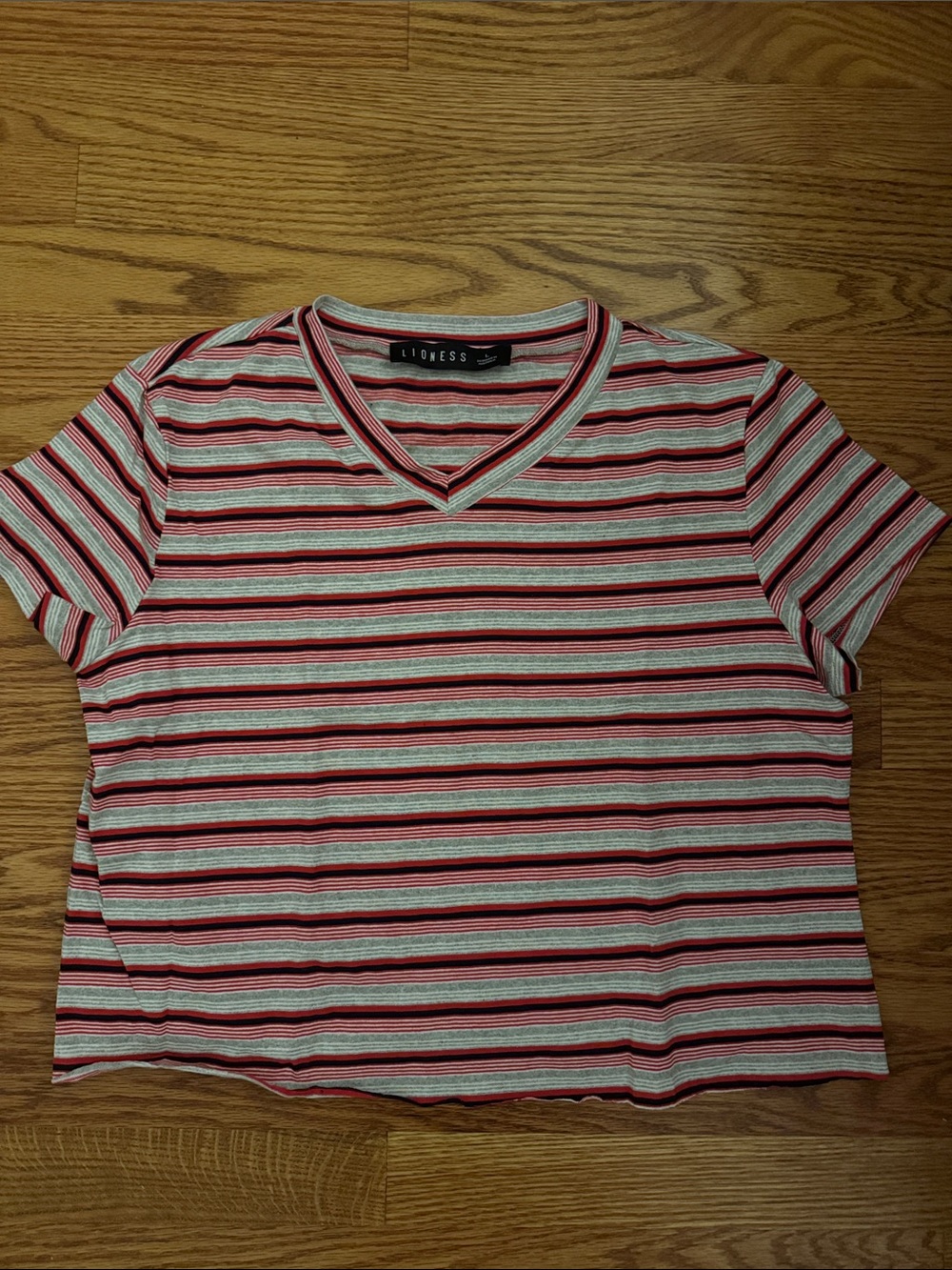 Lioness Striped V-Neck Short Sleeve Tee